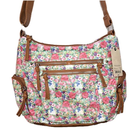 St. John's Bay Handbags - NEW St. John's Bay Shoulder Bag Floral Double Zipper Soft Faux Leather